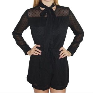 DO+BE Polka Dot Sheer Long Sleeve Romper Collartie